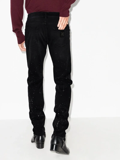 Shop Dolce & Gabbana Splatter-paint Tapered-leg Jeans In Black