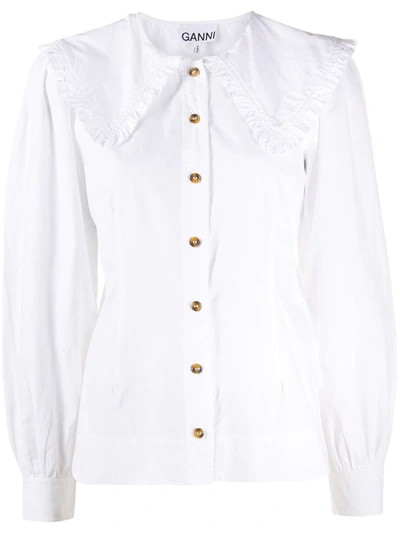 Shop Ganni Oversized-collar Buttoned Blouse In White