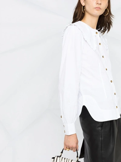 Shop Ganni Oversized-collar Buttoned Blouse In White