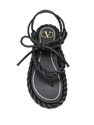 Shop Valentino The Rope Flat Sandals In Black