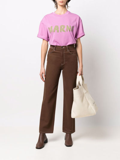 Shop Marni Logo-print T-shirt In Violett