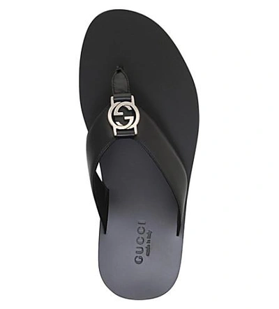 Shop Gucci Leather Logo Sandals In Black