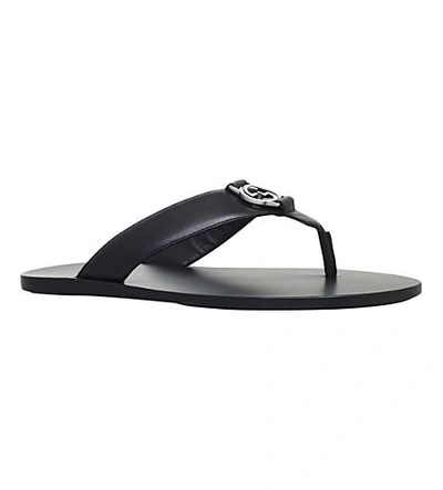 Shop Gucci Leather Logo Sandals In Black