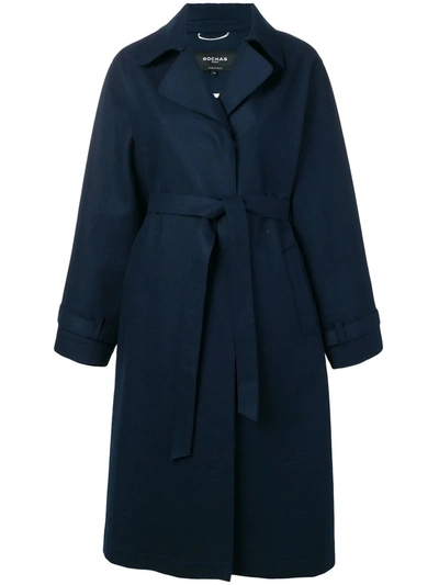 Shop Rochas Belted Trench Coat In Blue