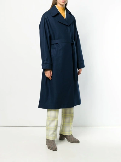 Shop Rochas Belted Trench Coat In Blue