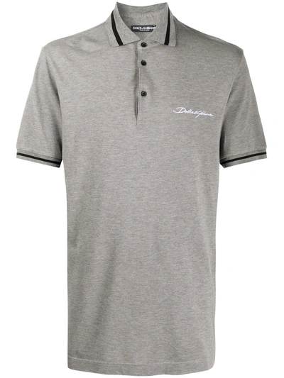 Shop Dolce & Gabbana Embroidered Logo Polo Shirt In Grey