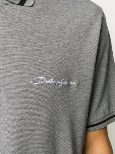 Shop Dolce & Gabbana Embroidered Logo Polo Shirt In Grey
