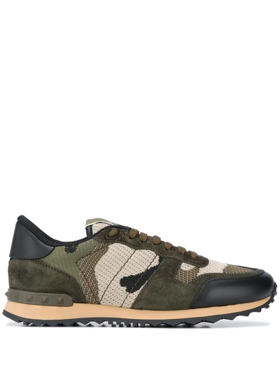 Shop Valentino Rockrunner Camouflage-print Mesh Sneakers In Green