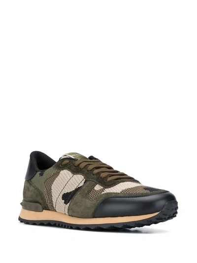 Shop Valentino Rockrunner Camouflage-print Mesh Sneakers In Green