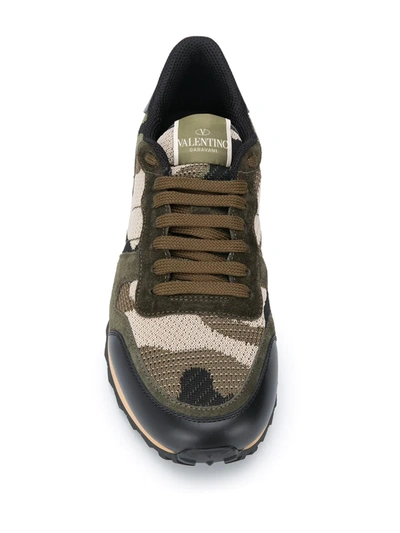 Shop Valentino Rockrunner Camouflage-print Mesh Sneakers In Green