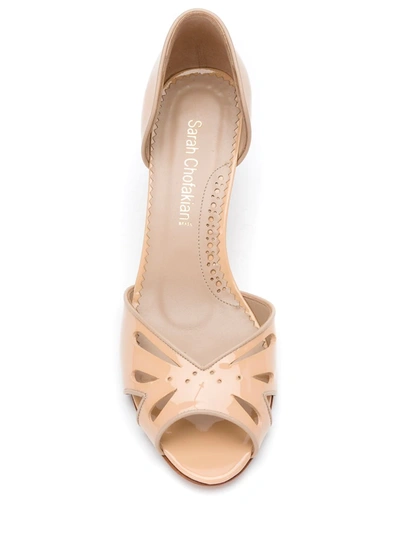 Shop Sarah Chofakian Valencia Peep Toe Shoes In Neutrals