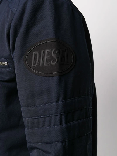 Shop Diesel Side-buckle Biker Jacket In Blue