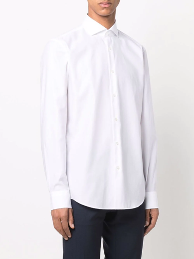 Shop Hugo Boss Long-sleeve Cotton Shirt In Weiss