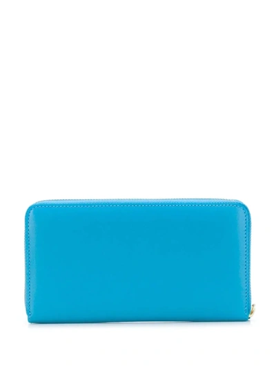 Shop Comme Des Garçons Zip-around Leather Wallet In Blue