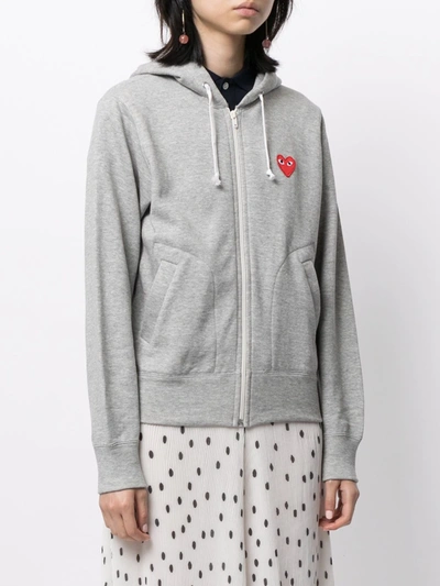 Shop Comme Des Garçons Play Heart-appliqué Zipped Hoodie In Grau