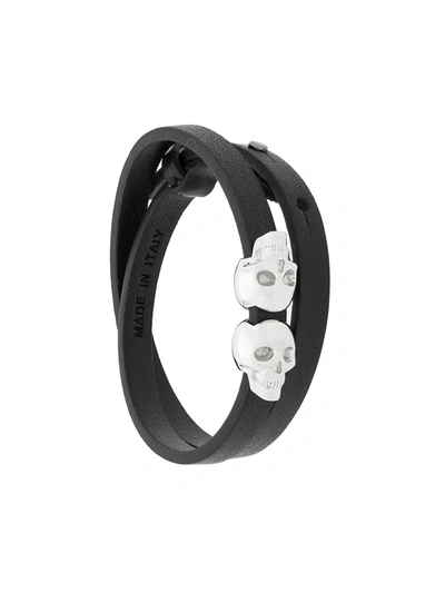 Shop Northskull Double Skull Wrap Bracelet In Black