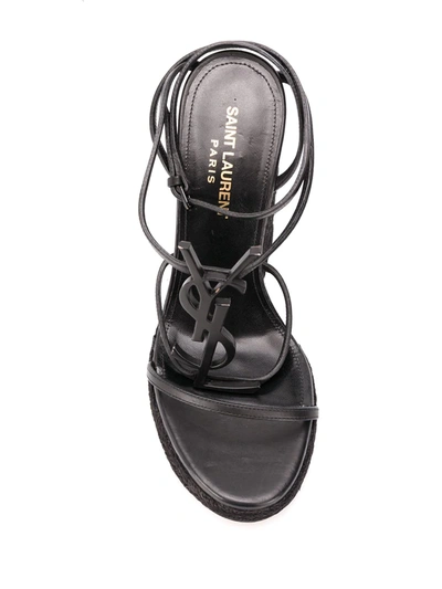 Shop Saint Laurent Cassandra 120mm Tonal-logo Sandals In Black