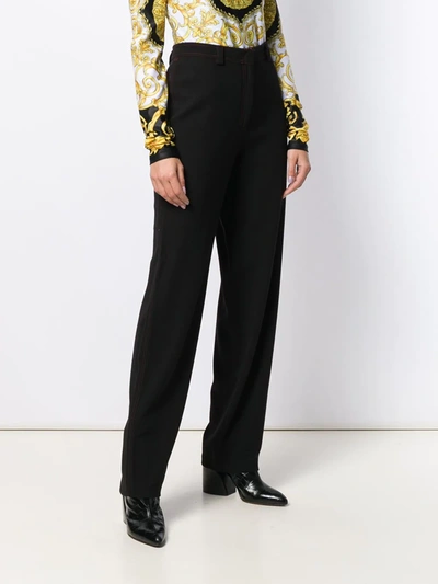 Pre-owned Versace 1990's Contrast Stitch Trousers In Black