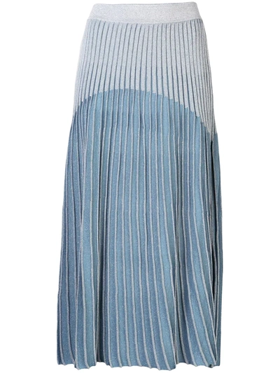 Shop Balmain High-waisted Pleated Skirt In Blue