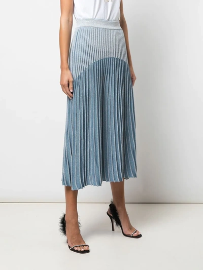 Shop Balmain High-waisted Pleated Skirt In Blue