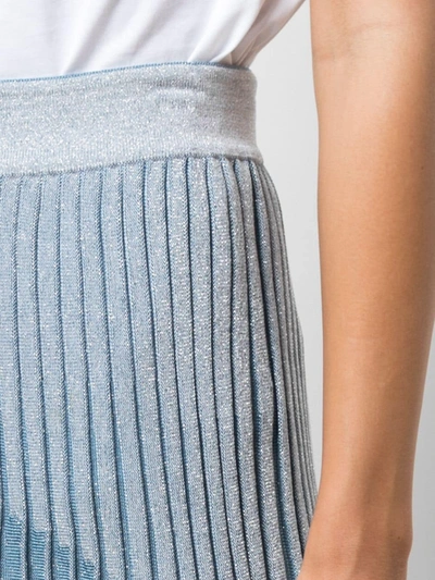 Shop Balmain High-waisted Pleated Skirt In Blue