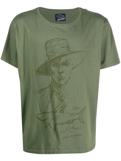 Shop Greg Lauren X Paul & Shark Graphic Print Cotton T-shirt In Green