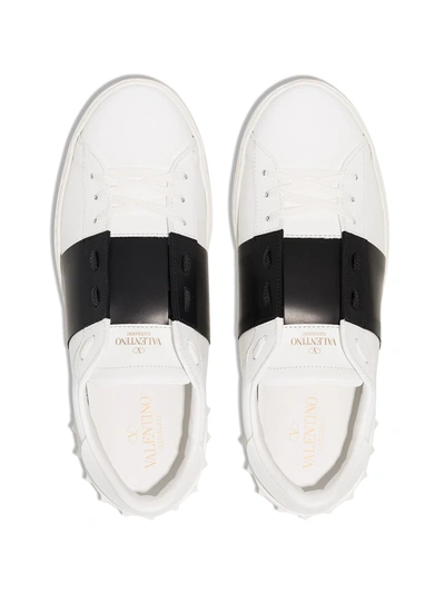 Valentino Navy Blue Leather Open Sneakers With Black Band In White