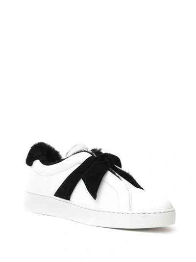 Alexandre Birman Clarita Bow-embellished Suede-trimmed Leather Slip-on Sneakers In White