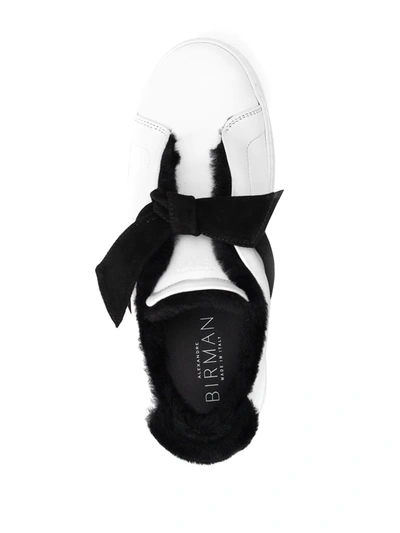 Alexandre Birman Clarita Bow-embellished Suede-trimmed Leather Slip-on Sneakers In White