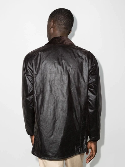 Barbour Faux-leather Snap-button Jacket In Black
