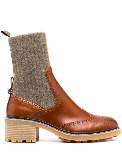 Shop Chloé Perforated-detail Ankle Boots In Brown