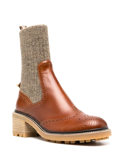 Shop Chloé Perforated-detail Ankle Boots In Brown