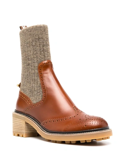 Chloé Franne Ribbed Wool And Leather Ankle Boots In Tan | ModeSens