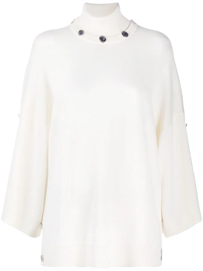 Shop Boutique Moschino Buttoned-collar Jumper In Neutrals