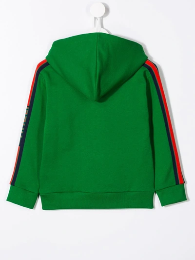 Shop Gucci Side Panelled Zipped Hoodie In Green