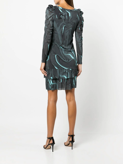 Shop Nicole Miller Geometric Long-sleeve Dress In Multicolour