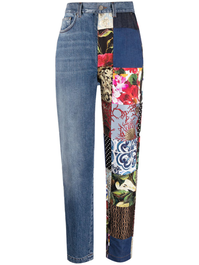 Shop Dolce & Gabbana Patchwork-detail Straight-leg Jeans In Blue