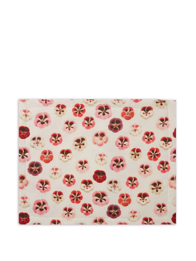 La Doublej Set Of 2 Pansy-print Table Mats In Weiss