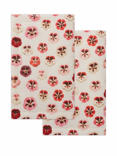 La Doublej Set Of 2 Pansy-print Table Mats In Weiss