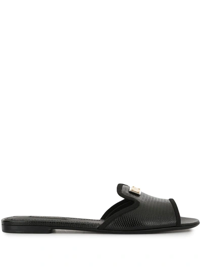 Shop Dolce & Gabbana Lizard-effect Slip-on Sandals In Black