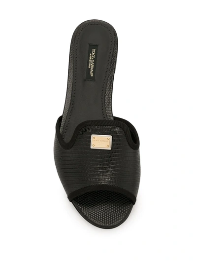 Shop Dolce & Gabbana Lizard-effect Slip-on Sandals In Black