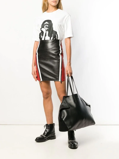 Shop Alexander Mcqueen Block Colour Leather Skirt In Black