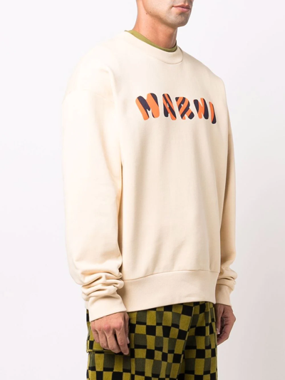 Shop Marni Striped Logo-print Sweatshirt In Nude