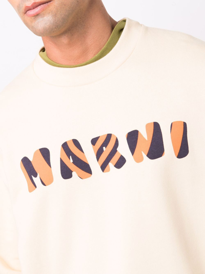 Shop Marni Striped Logo-print Sweatshirt In Nude