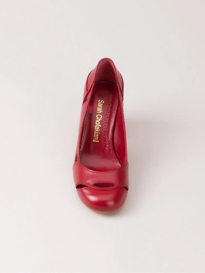 Shop Sarah Chofakian Chunky Heel Pumps In Red