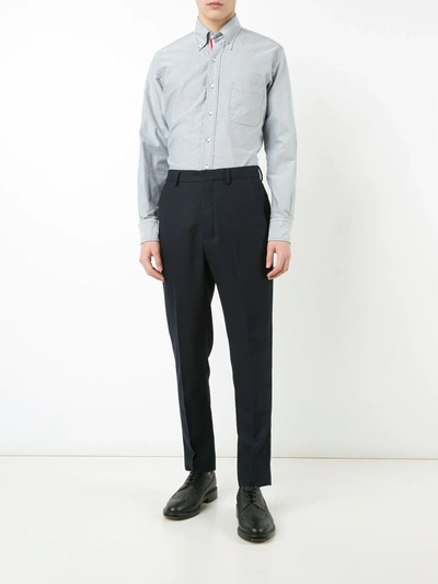 Shop Thom Browne Grosgrain Placket Oxford Shirt In Blue