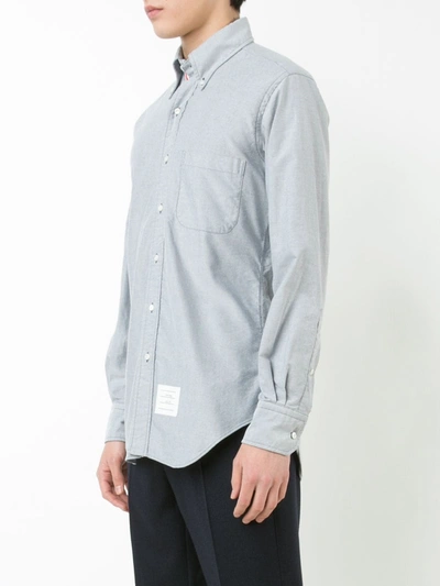 Shop Thom Browne Grosgrain Placket Oxford Shirt In Blue