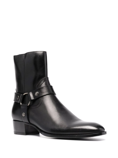 Saint Laurent Black Leather Ankle Boots In Black