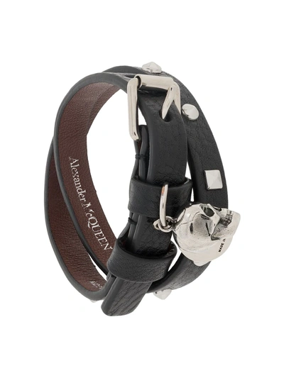 Shop Alexander Mcqueen Double Wrap Skull Bracelet In Black