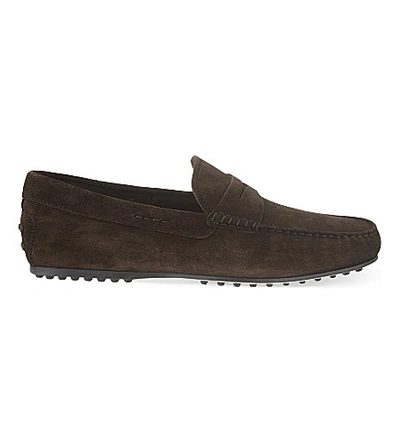 Shop Tod's Penny City Suede Driving Shoes In Brown